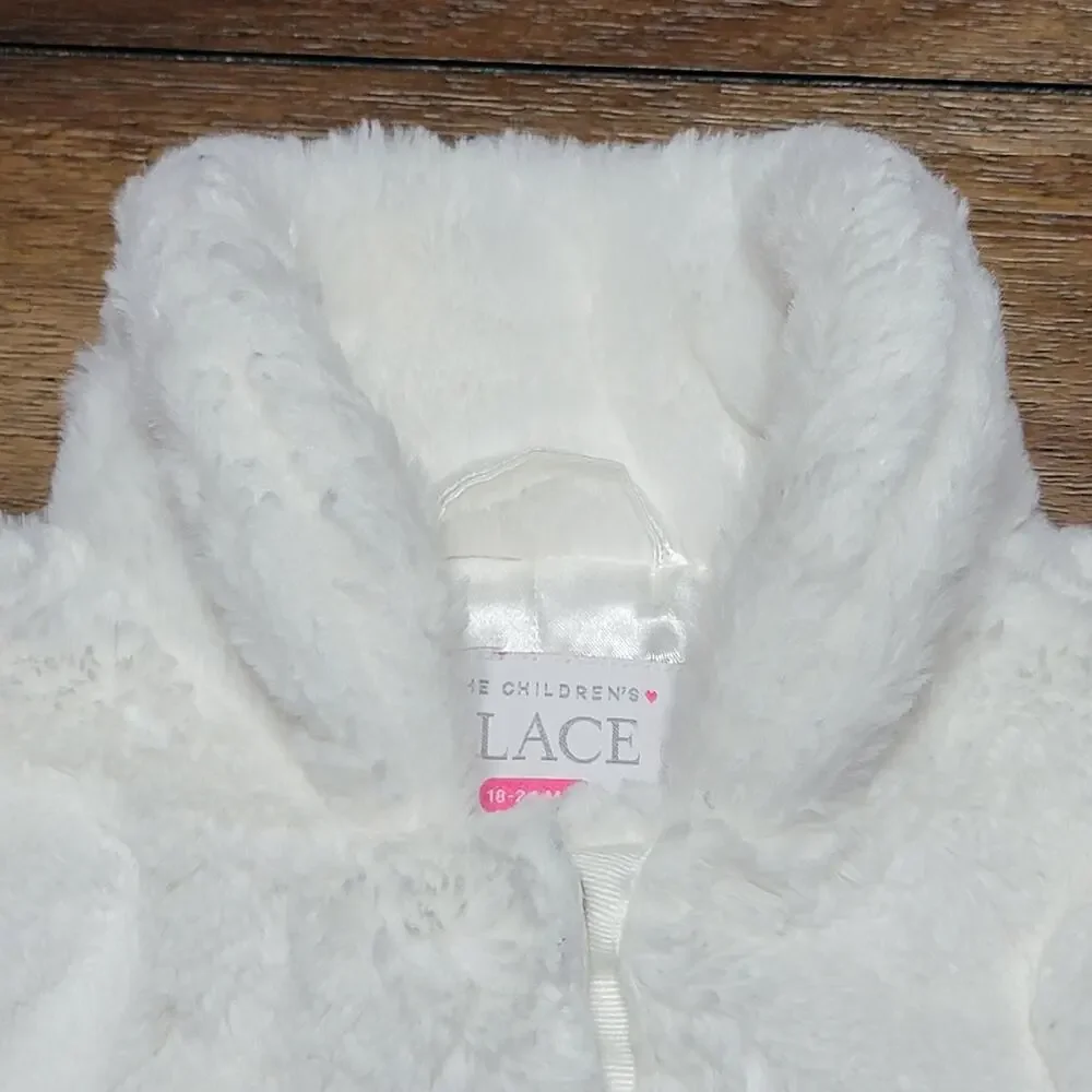 The Children's Place Infant White Faux Fur Coat w/ Pockets - Size 18-24M
